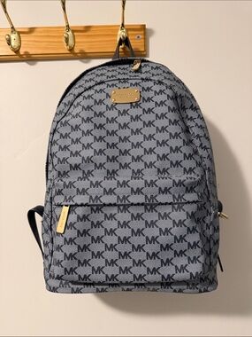 Michael Kors Black & Gray MK Logo Backpack with Gold Hardware